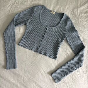 Blue Ribbed Button-Up Cardigan